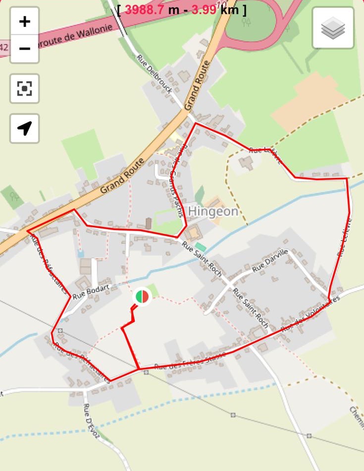 Tracé du parcours du MVP Running à Hingeon (Fernelmont)